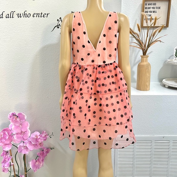 Dusty Daze Pink & Black Polka Dot Dress Womens Size L Large Sleeveless Tutu - Picture 3 of 8